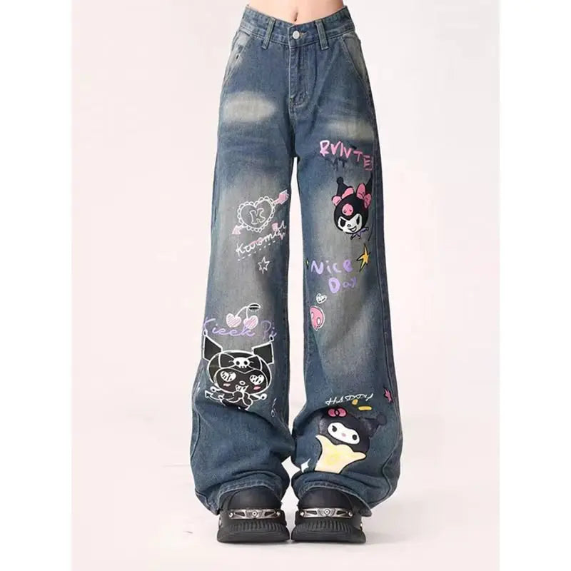 Sanrio Kuromi Graffiti High Waist Jeans